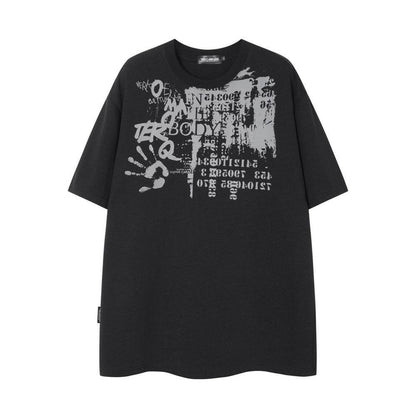 Palm Print Abstract Printing Short Sleeve T-shirt For Men Black MuddyStock