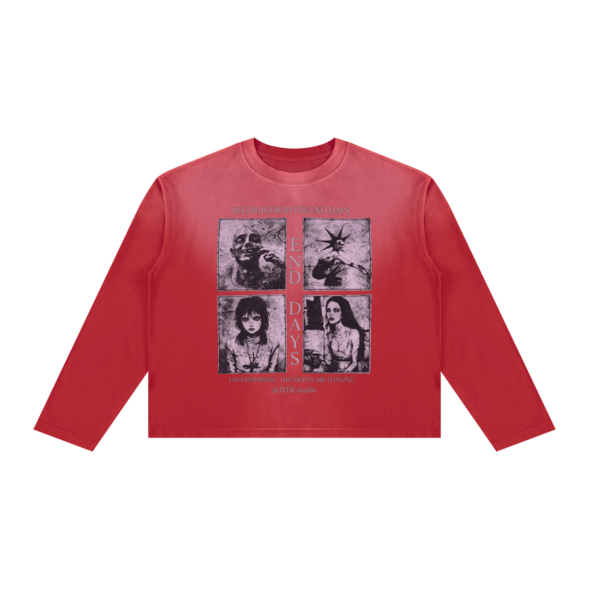Sunfade Boxy Long Sleeve T-Shirt For Men | MuddyStock Originals Red