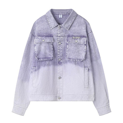 Washed Tie-dye Gradient Denim Jacket For Women Purple MuddyStock