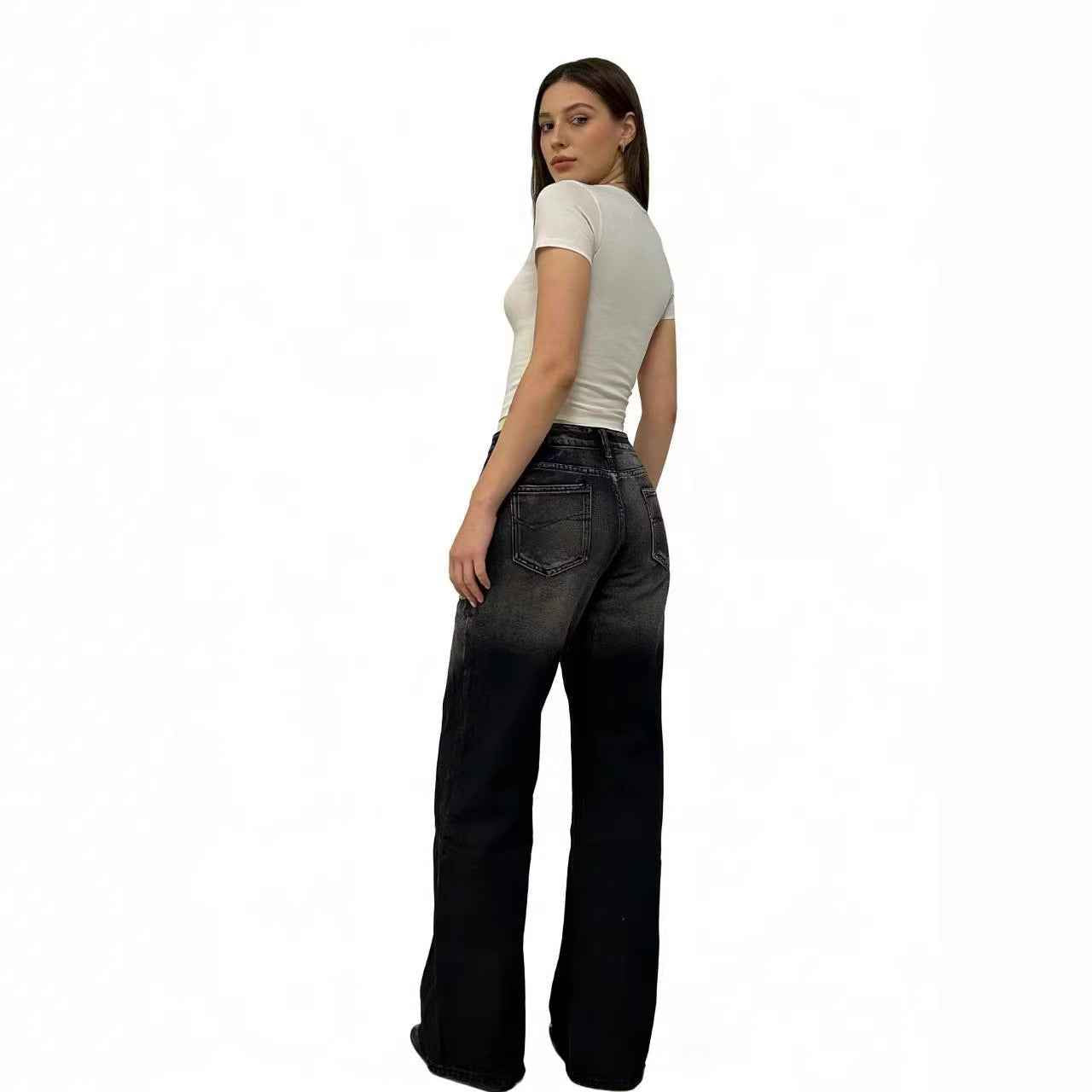 Washed Gradient Casual Straight Leg Womens Jeans