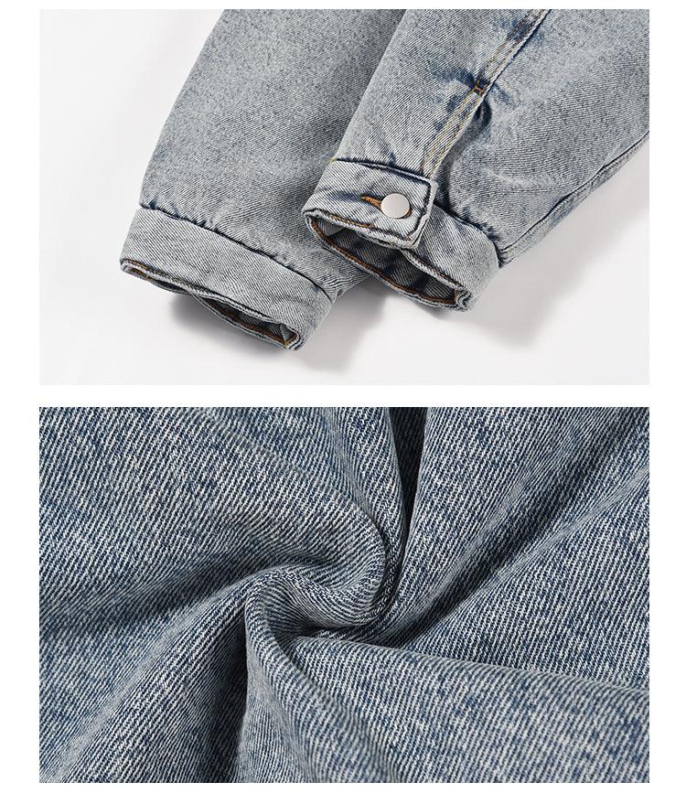 Washed And Worn Mixed Cotton Loose Thickened Denim Jacket For Men null