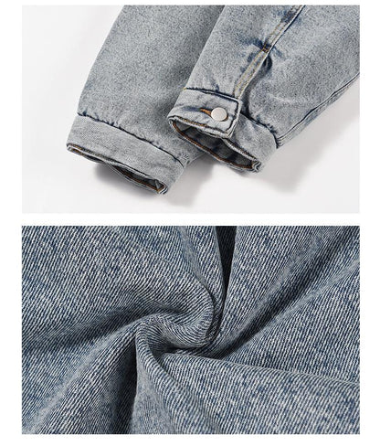 Washed And Worn Mixed Cotton Loose Thickened Denim Jacket For Men null