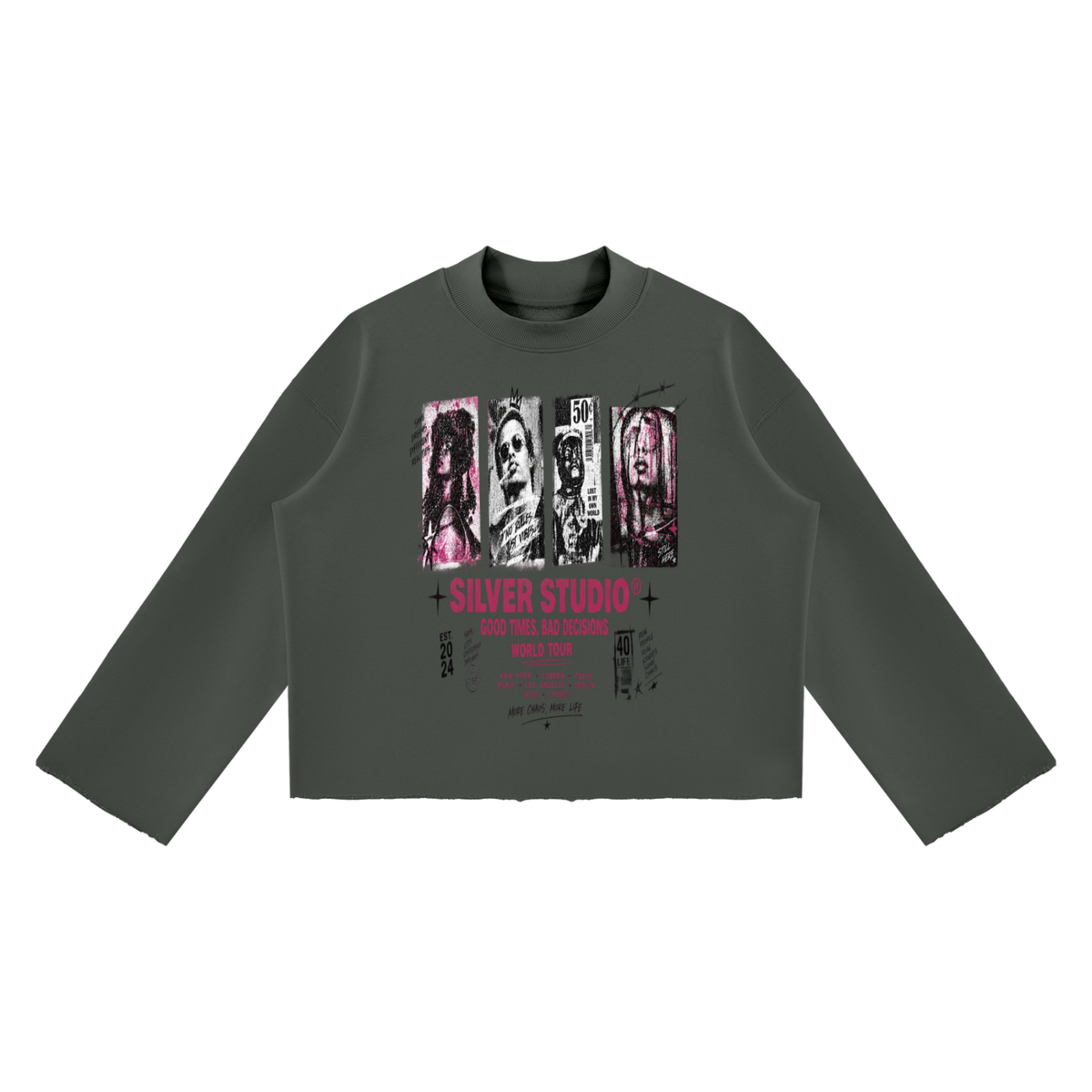 Mock Neck Raw Edge Boxy Sweatshirt For Men| MuddyStock Originals Dark Gray