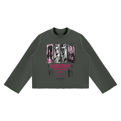 Mock Neck Raw Edge Boxy Sweatshirt For Men| MuddyStock Originals Dark Gray