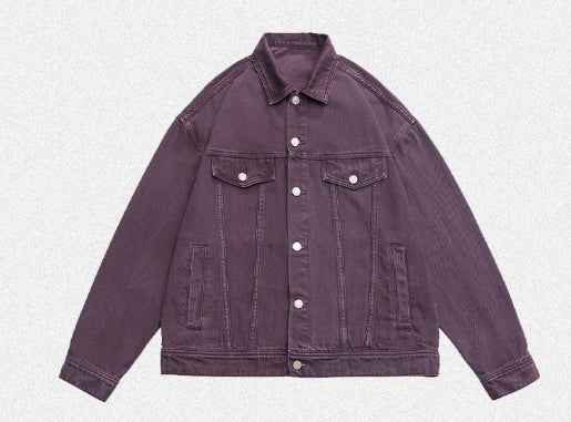 Retro Washed Dyed Loose Denim Coat For Men And Women Lilac Purple MuddyStock