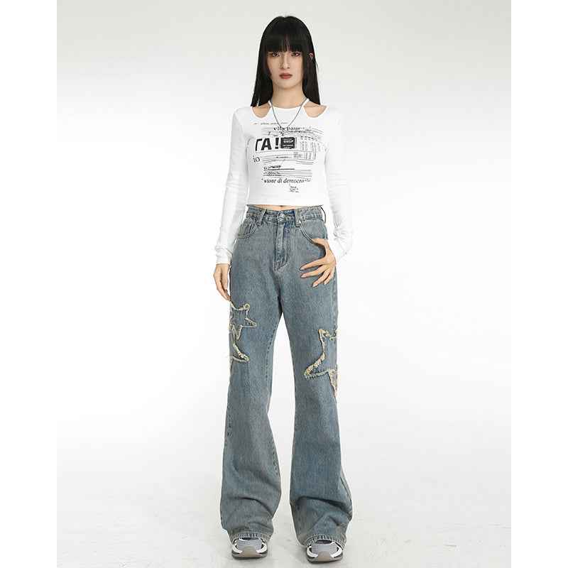 High-waisted Draping Straight Slightly Flared Jeans For Women MuddyStock