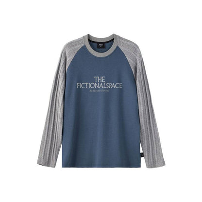 Jacquard Sleeve Long Sleeve Loose T-Shirt For Men Blue MuddyStock