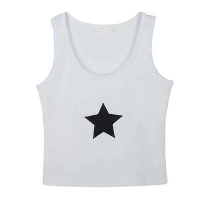Printed Round Neck Sleeveless Vest White MuddyStock