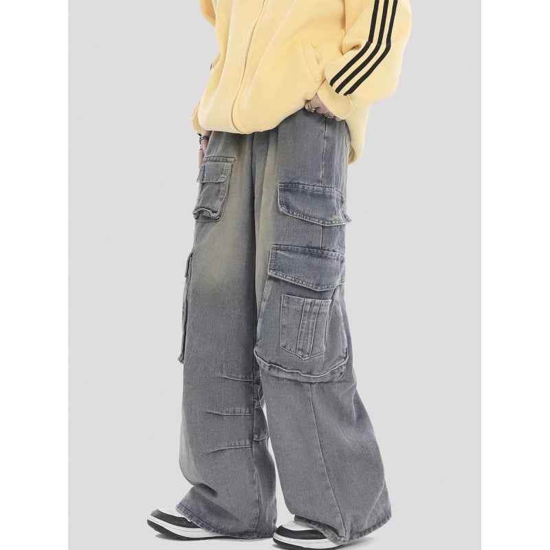 American Retro Multi-pocket Straight Cargo Jeans For Men MuddyStock