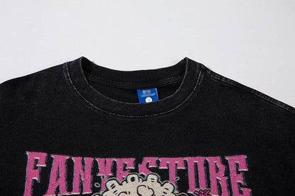 Cartoon Anime Print Distressed T-shirt For Men And Women MuddyStock