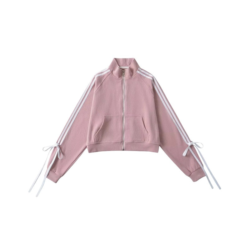 Women's Design Side Pull Bow Loose Casual Jacket Pink All Products