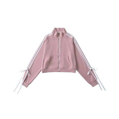 Women's Design Side Pull Bow Loose Casual Jacket Pink All Products
