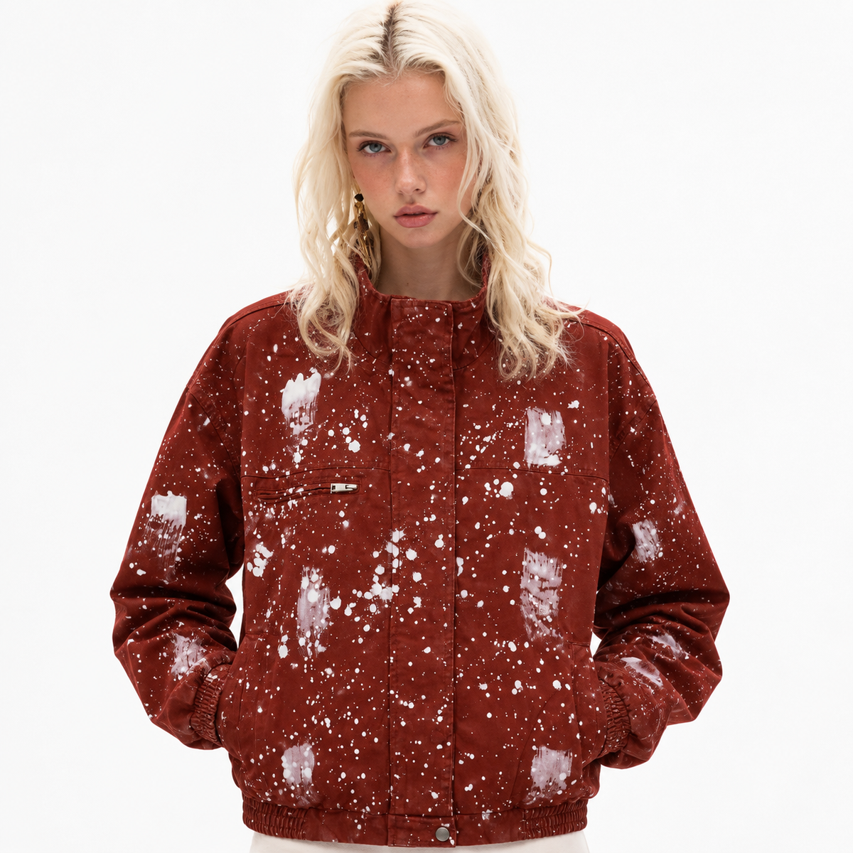 Spray painted and ink splashed stand up collar jacket for women | MuddyStock Originals