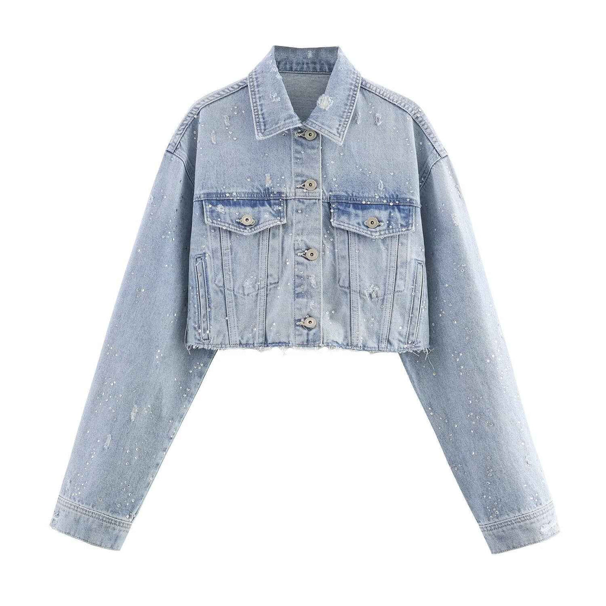 Denim Button Notched Collar Cropped Women's Jacket And Pants | MuddyStock Originals Coat