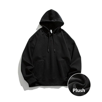 American Retro Loose Fleece Padded Hoodie For Men And Women Matte Black Velvet MuddyStock