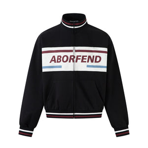 Contrast spliced letter printed stand up collar jacket For Men | MuddyStock Originals Black