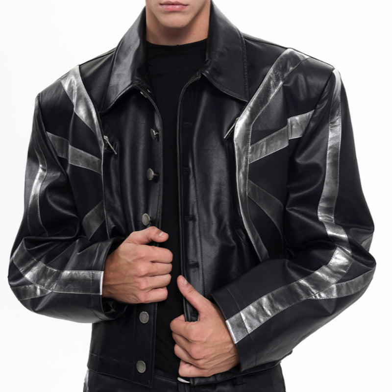 Black Dirty Short Leather Jacket and Pants For Men Top