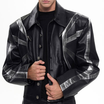 Black Dirty Short Leather Jacket and Pants For Men Top
