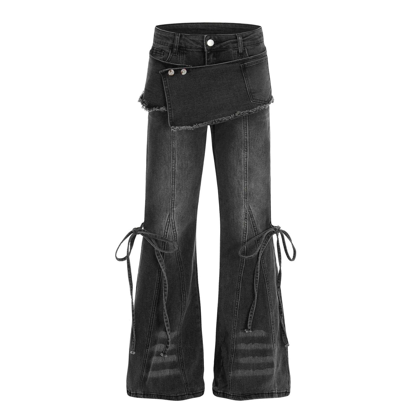 Curtain splicing micro flared jeans for women | MuddyStock Originals Black