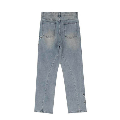 Street Trend Patch Pentagram Cat Whisker Embroidered Jeans Women MuddyStock