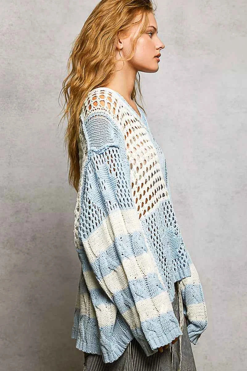Stripe Pattern Knit Top with Twisted Weave For Women Trendsi