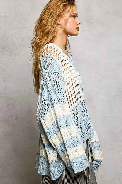 Stripe Pattern Knit Top with Twisted Weave For Women Trendsi