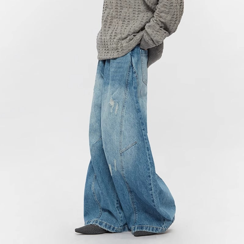 Ripped Denim Jeans Loose Straight-leg Design Couples Wide-leg Style American High-street Pants With A Cool Edgy Vibe MuddyStock