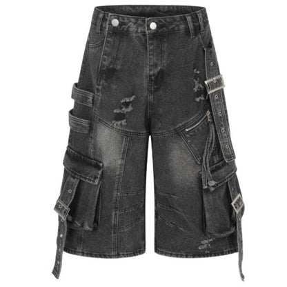 Frayed-hem Distressed Denim Capri Pants For Women Black