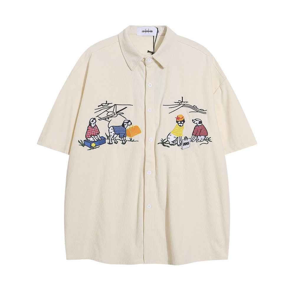 Cartoon Loose Short Sleeve Shirt For Men Apricot