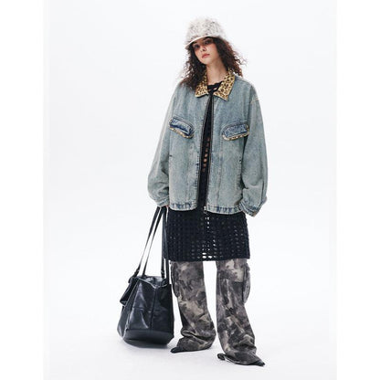 American-style Retro Street Washed Leopard Print Lapel Jacket For Women null