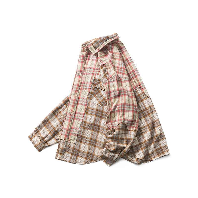 Plaid Splicing Long-sleeved Shirt For Women null
