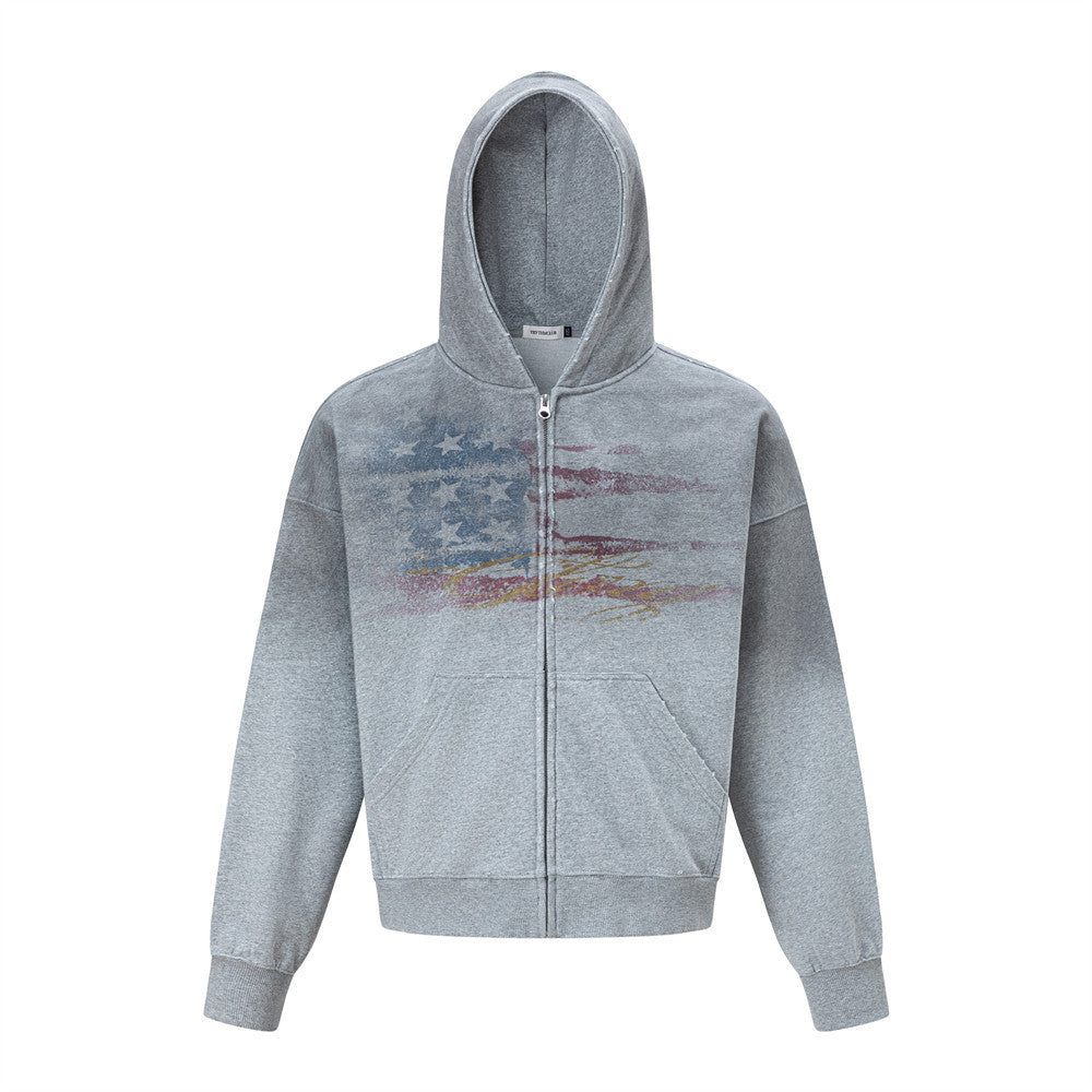 Spray painted dirty hoodie for men | MuddyStock Originals Heather Gray