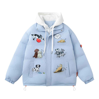 Puppy Fake Two-piece Hooded Jacket Men And Women Light Blue MuddyStock