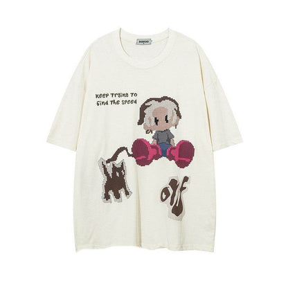 American Cartoon Printed T-shirt For Men And Women Apricot color MuddyStock