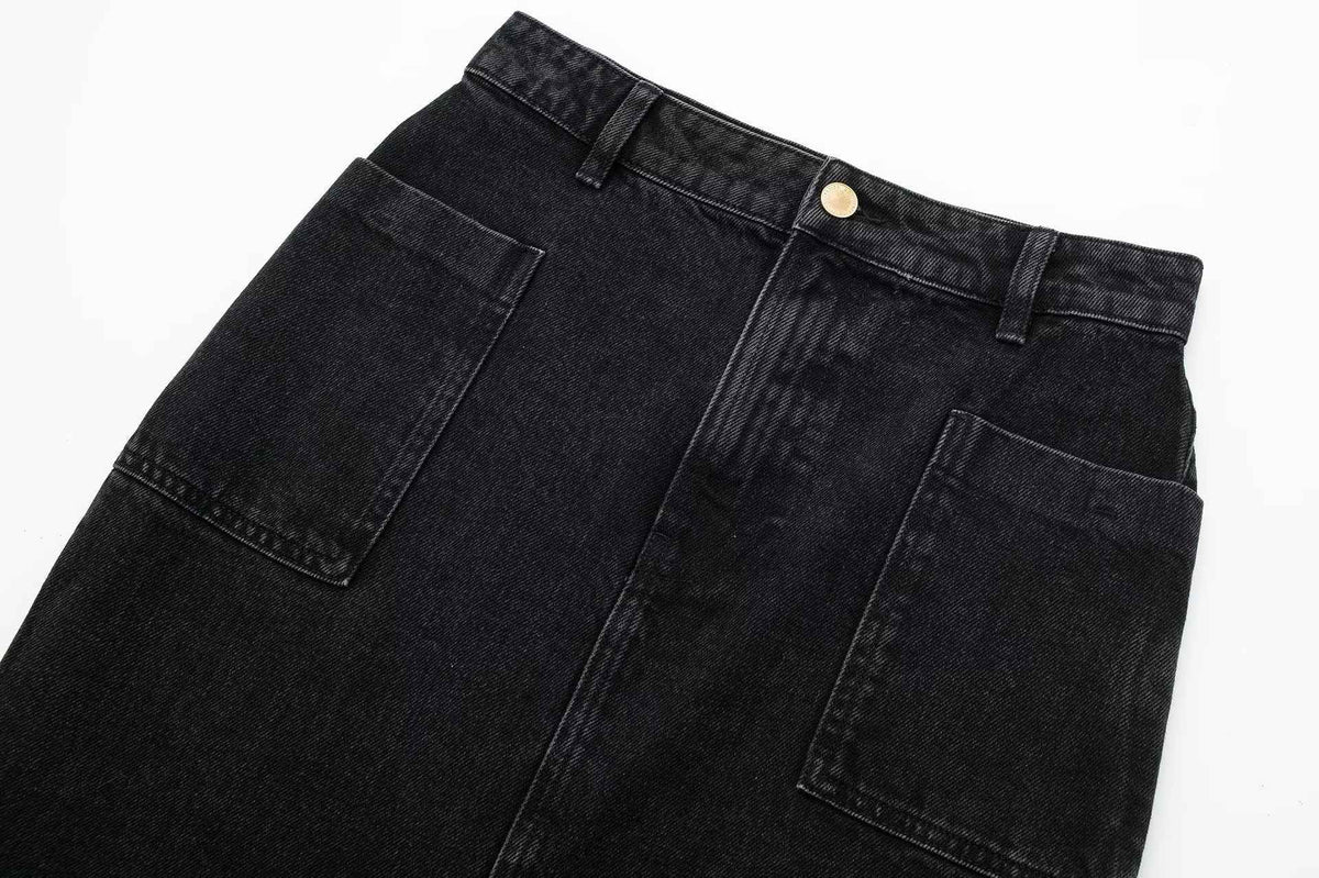 Women's High Waist Black Denim Skirt | MuddyStock Originals