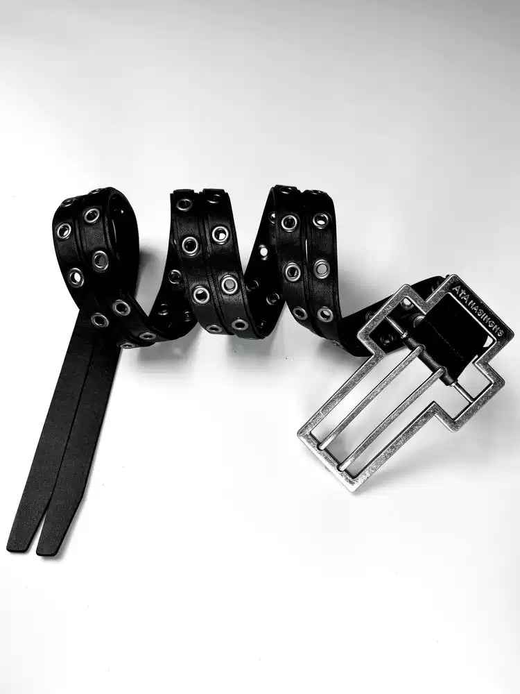 Distressed Cross-pattern Full-grain Leather Double-layer Belt 135cm