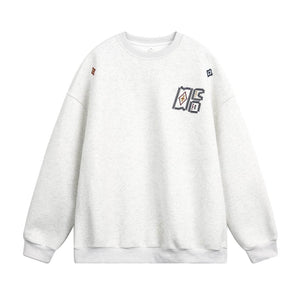 Embroidered loose silhouette round neck sweatshirt for men | MuddyStock Orioginals White Flower Grey