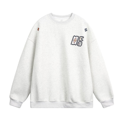 Embroidered loose silhouette round neck sweatshirt for men | MuddyStock Orioginals White Flower Grey MuddyStock
