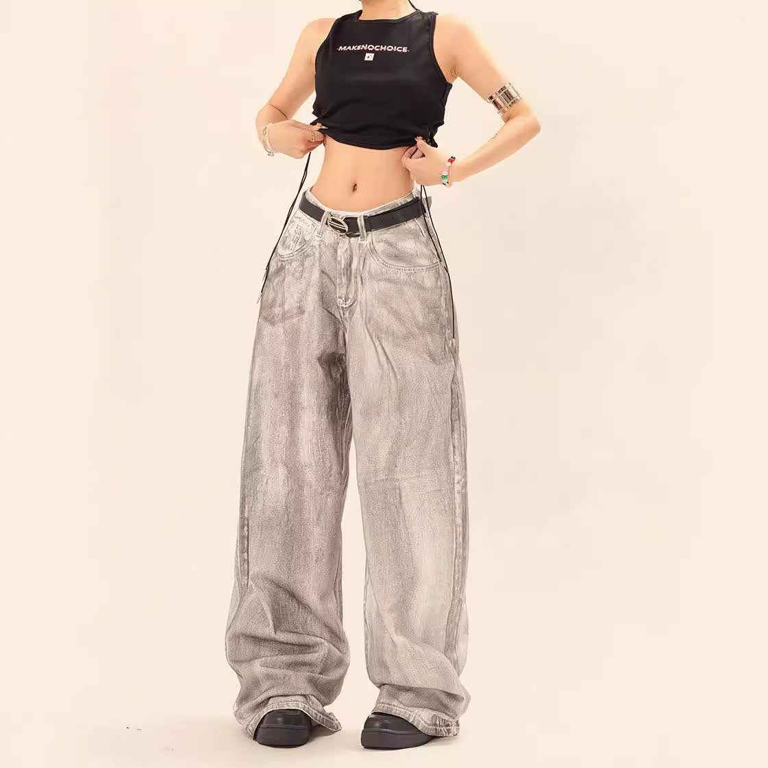 Wash and tie dye straight leg loose jeans for women | MuddyStock Originals MuddyStock