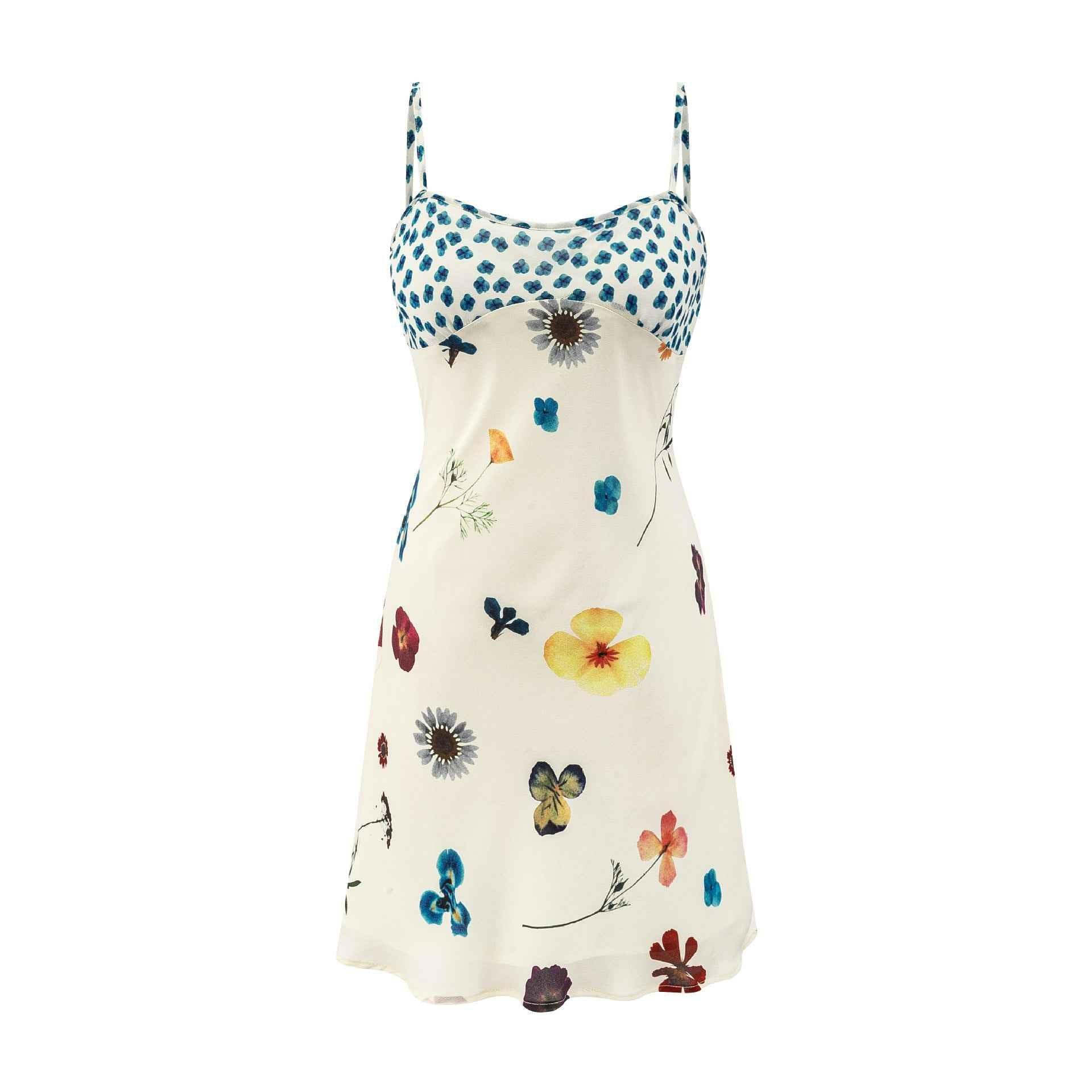 Slim fit lace up floral suspender dress | MuddyStock Originals Milk white large floral