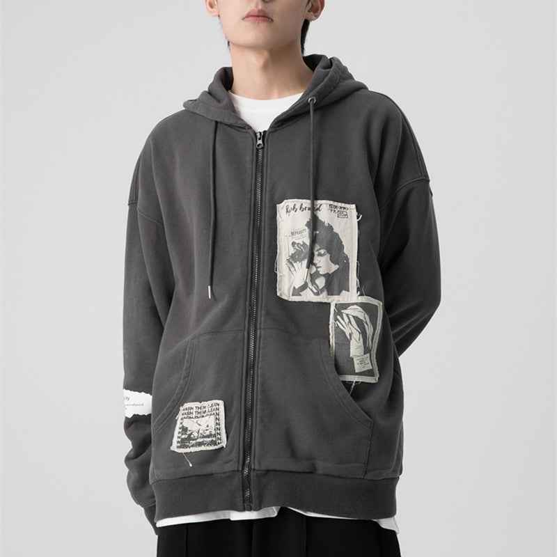 Wrecking Patch Zipper Hoodie For Men MuddyStock