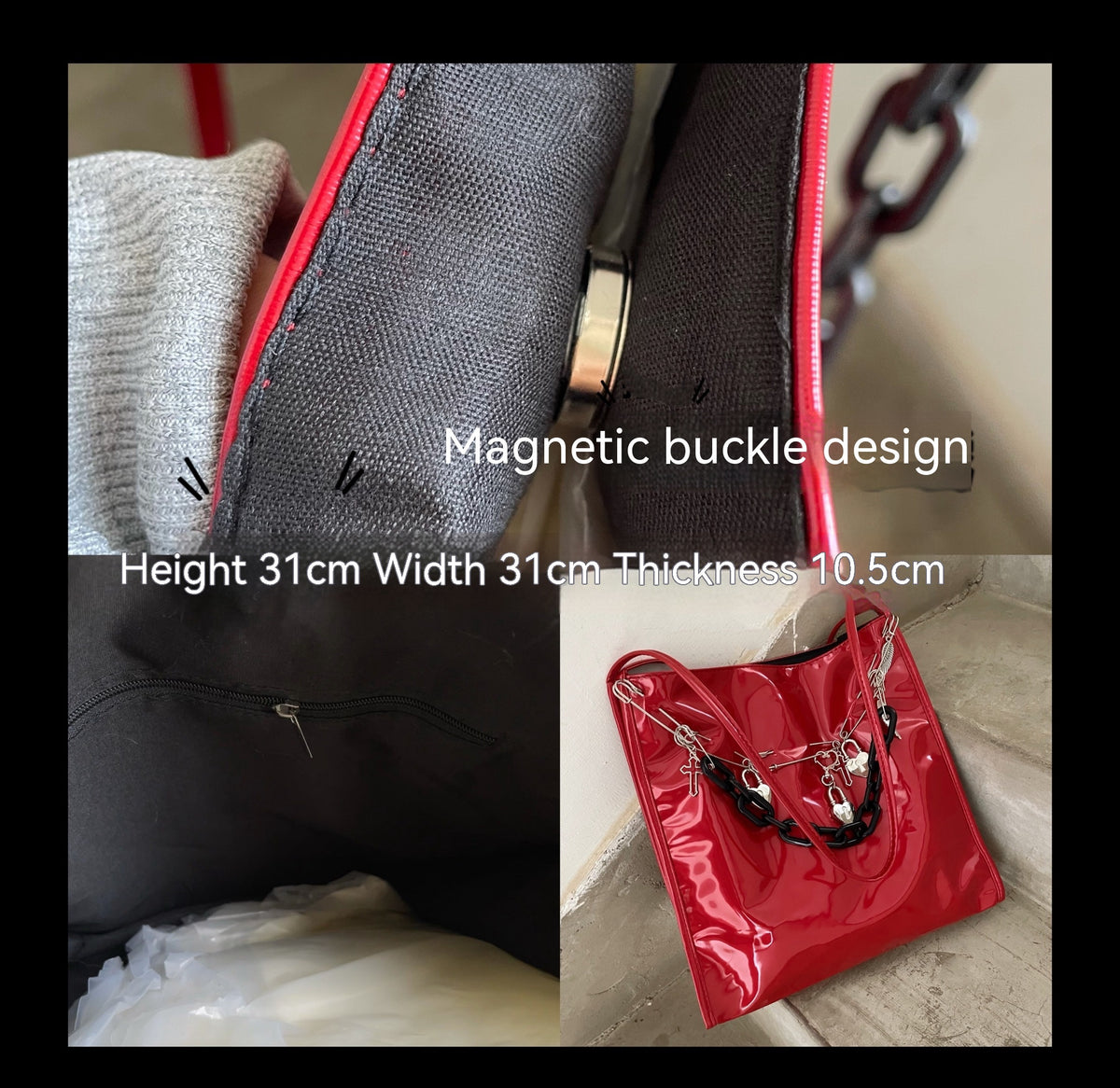Retro Punk Subculture Y2k Millennium Patent Red Shoulder Bag