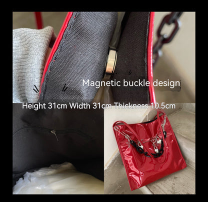 Retro Punk Subculture Y2k Millennium Patent Red Shoulder Bag