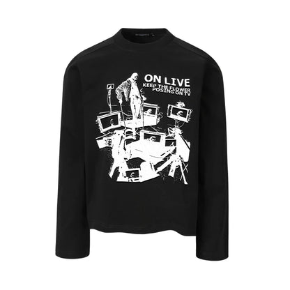 Street Style Unique Pattern Casual Loose Long Sleeve T-Shirt For Men And Women | MuddyStock Originals Black eprolo