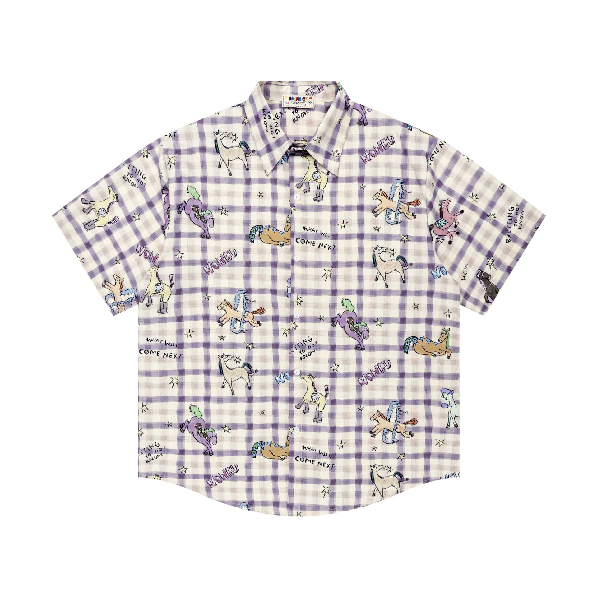 Hand drawn pony print short sleeved shirt for men | MuddyStock Originals Purple