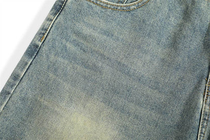 Washed Wear-white Straight Jeans For Men And Women MuddyStock