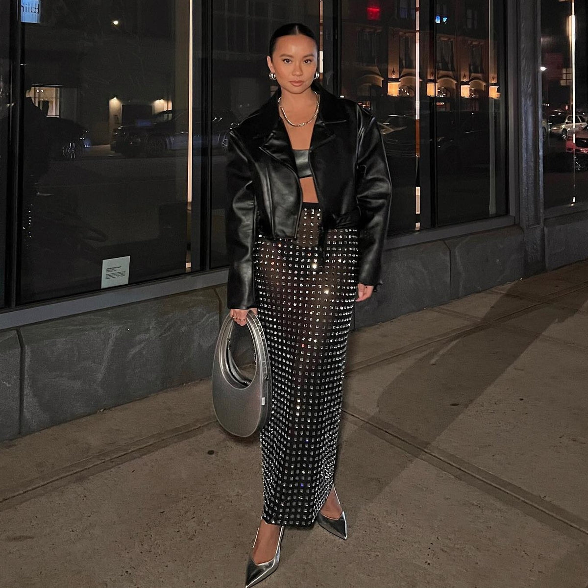 Black Rivet Top + Skirt Set For Women All Products