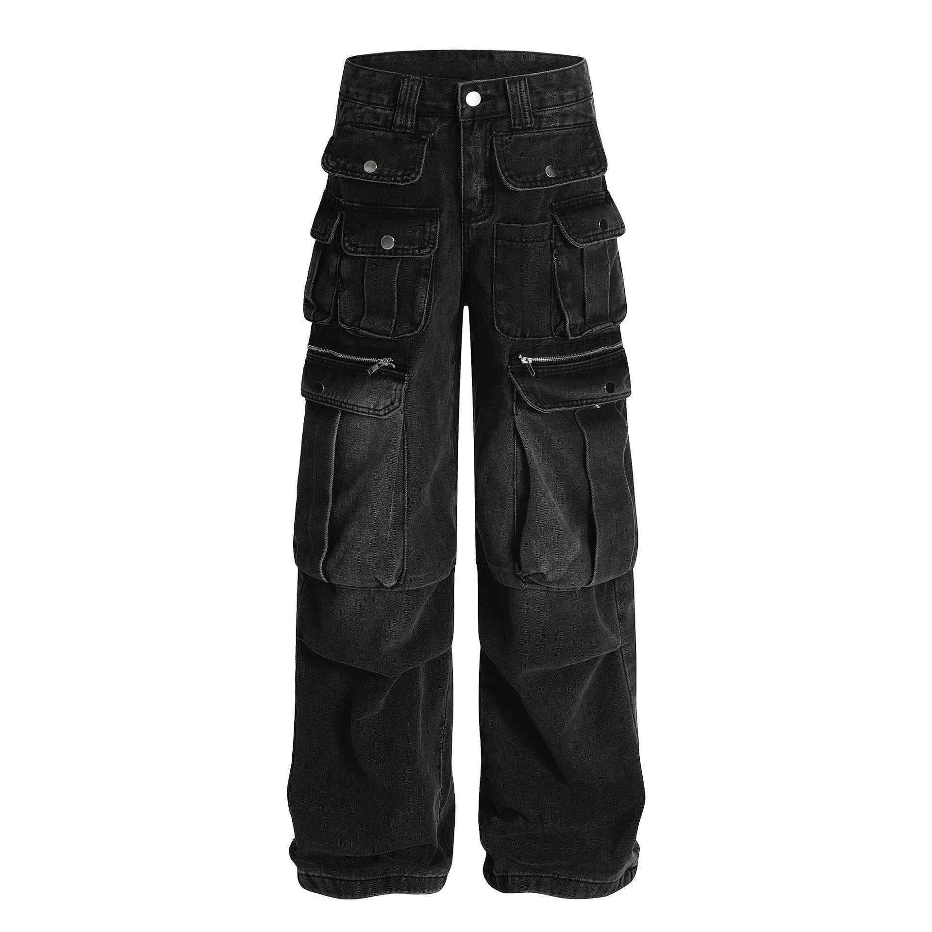 Wrinkled multi pocket workwear jeans for women | MuddyStock Originals Black