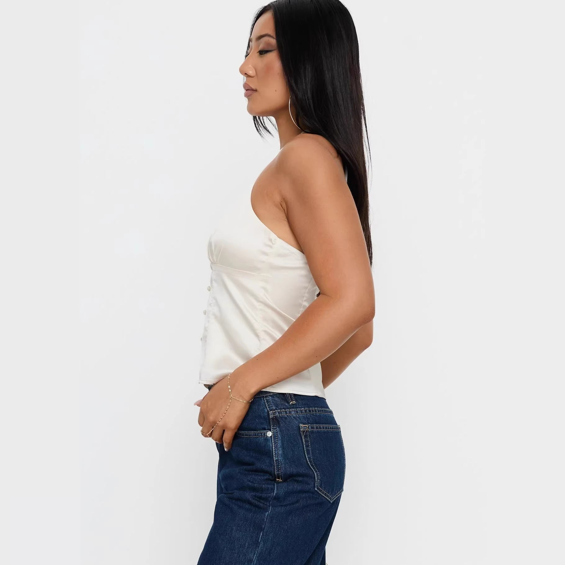 V-neck Backless Cinched-waist Women's Top