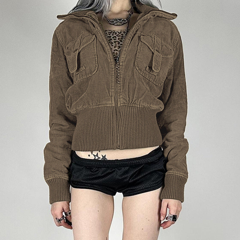 Autumn Corduroy Thread Stitching Jacket Versatile Casual Coat Brown All Products